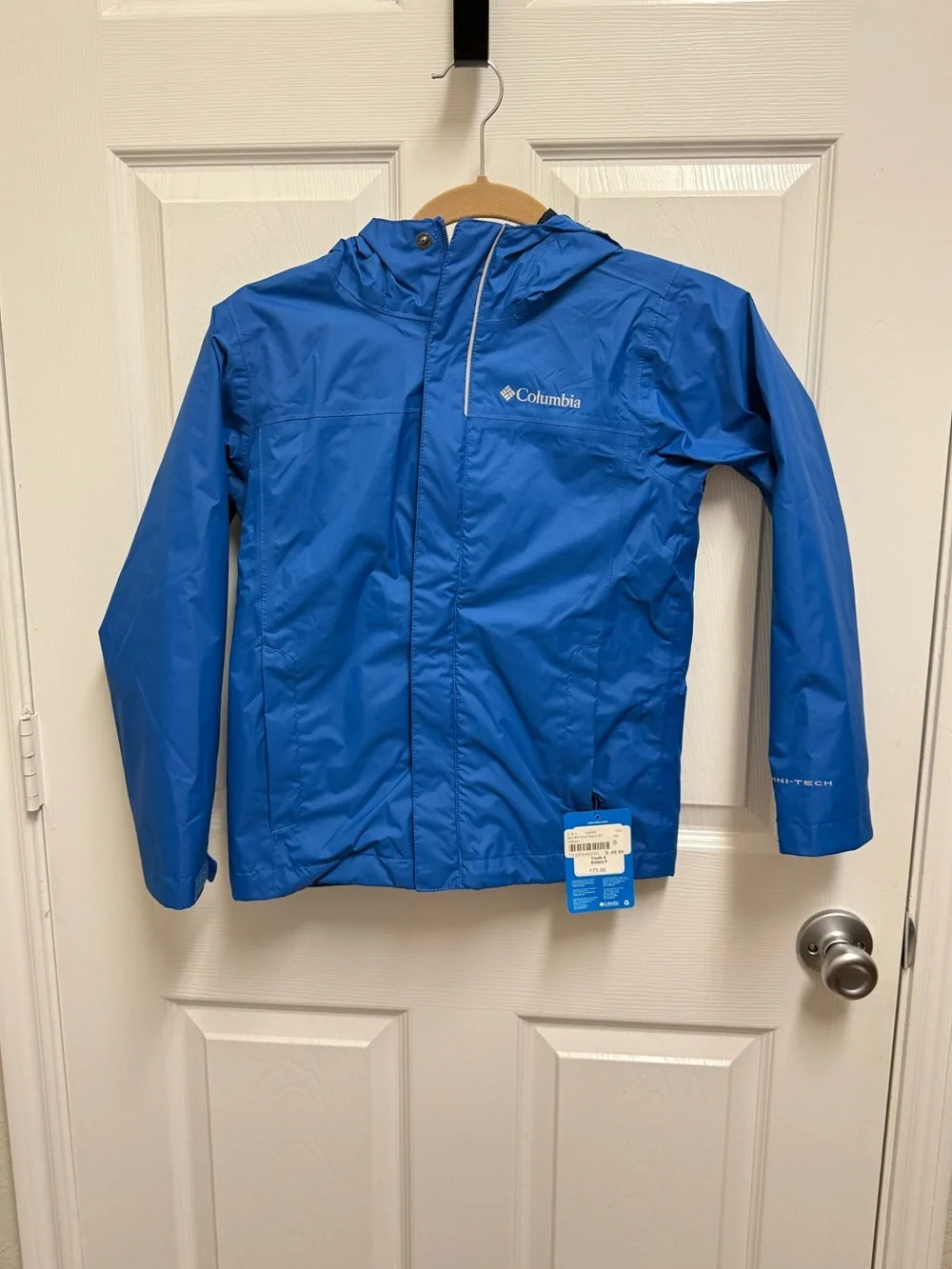 NWT Columbia Youth Bright Blue Hooded Raincoat